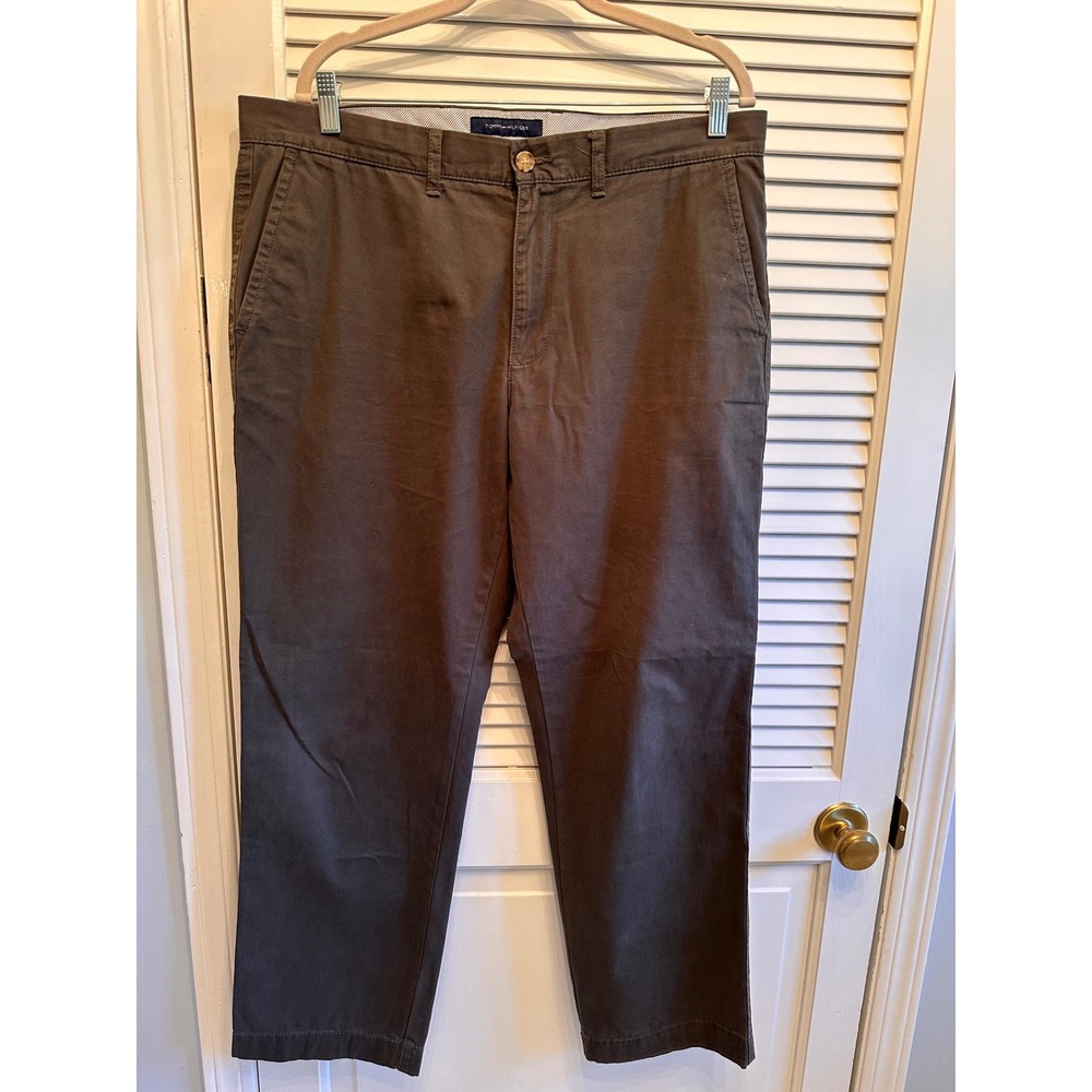 Tommy Hilfiger Mens Pants 36x30‎ olive green Chinos Casual Flat Front